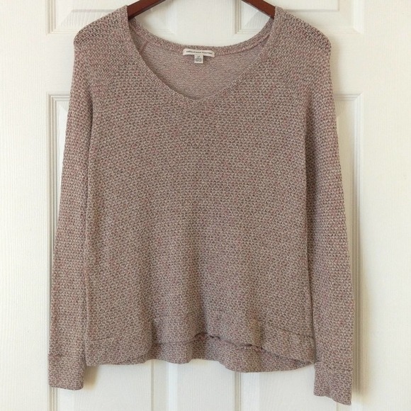 American Eagle Outfitters Sweaters - American Eagle Marled Knit Long Sleeve V-neck Sweater Top Mauve Gray Small